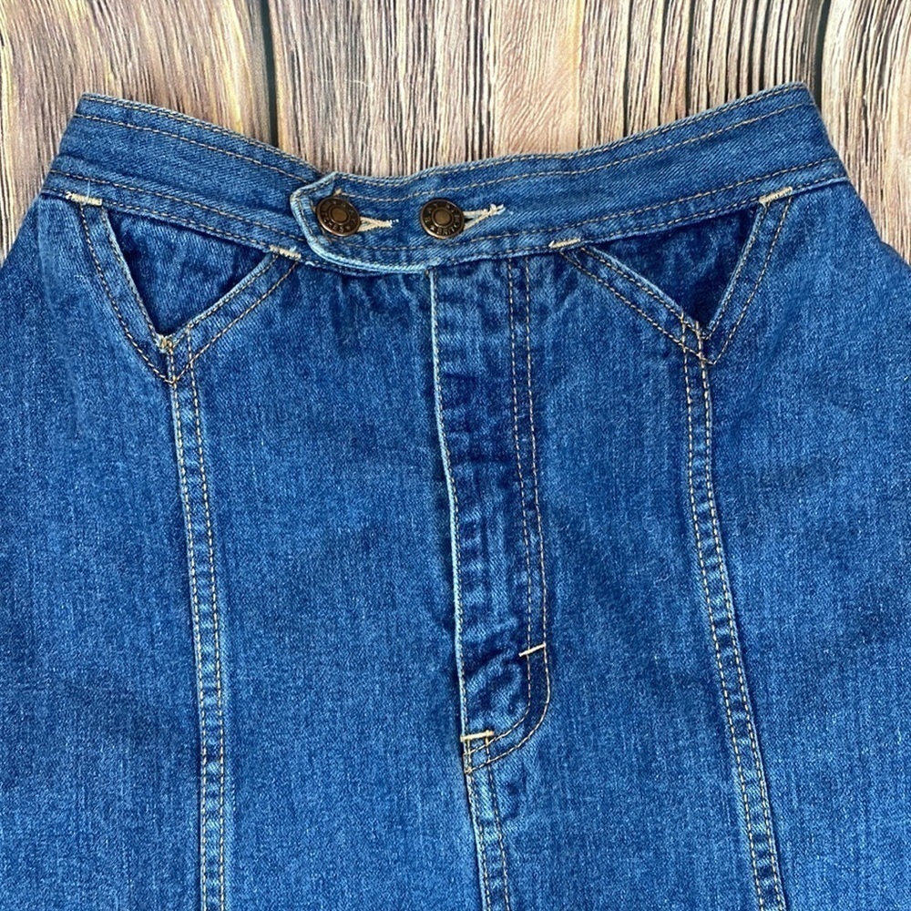 Vintage Bay Britches Blue Denim Skirt With Front Slit- Vintage Sz 9/10 Waist 14โ - Picture 3 of 13